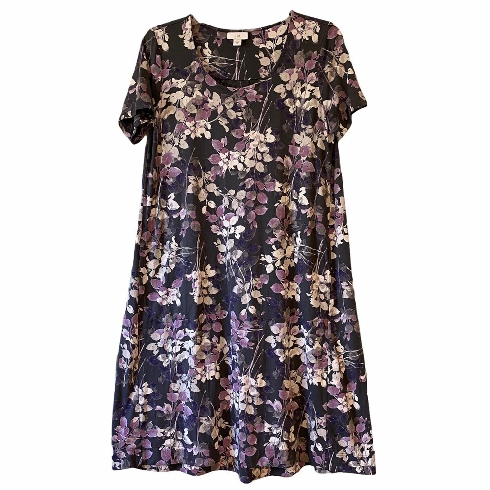 J Jill Floral Oversized Crewneck Dress Purple Sz X Small